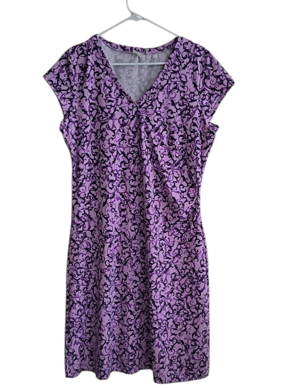 Athleta "Nectar" Faux Wrap Dress Purple And Black Print Size XL
